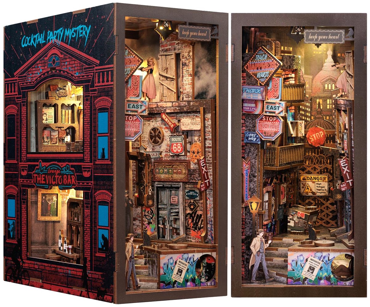 Boekenhoekje Bouwpakket - Doe-het-zelf miniatuurhuisje bouwpakket voor volwassenen en tieners - een detective-boekenhoekje voor poppen - een klein huisje met ingebouwde boekenplank - een leuk cadeau voor familie en vrienden.