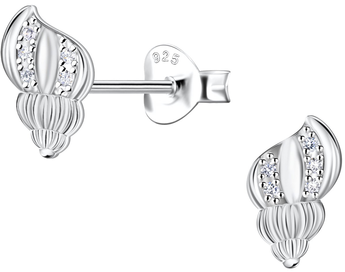 Joy|S - Zilveren schelp oorbellen - 6 x 9 mm - zirkonia - gepolijst - sterling zilver 925 - schelpje oorknoppen