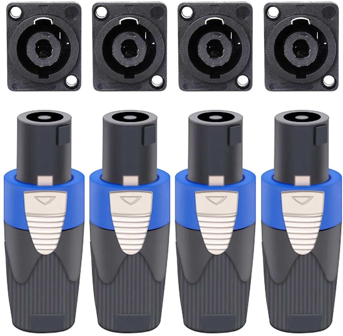4-delige Connector Kit voor Speakon, 4-Pins Speaker Plug met Draai Lock en Chassis Paneel Bevestiging, Geschikt voor NL4FC, NL4FX, NL4MPR en Ideaal voor Audiotoepassingen