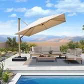PURPLE LEAF Vierkant Parasol – 360° Draaibaar – met Touwhandvat – UV50+ – Geschikt voor Tuinen – Licht Houten Afwerking