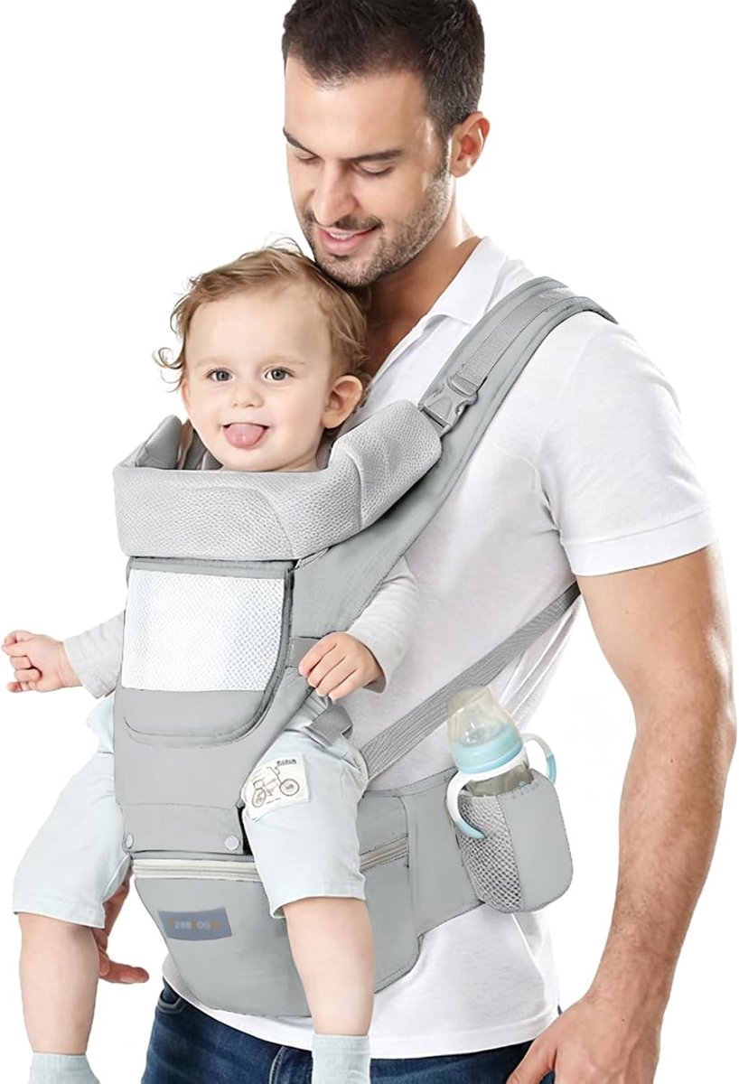 SnelShoppen - Ergonomische Draagzak met Heupzitting voor Baby's en Kinderen van 0 tot 48 Maanden, Katoenen Draagzak, Lichtgewicht en Ademend, Verstelb