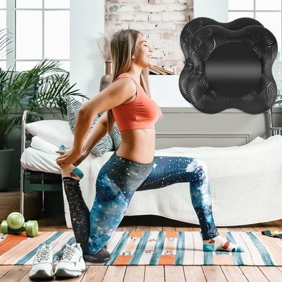 Yoga Knie Kussens - Set Van 2 Stuks - Yoga Kniebeschermer Mat - Sport Balans Kussen - Antislip Yogamatten - Kussen - Knee Pads - Kniestukken - Kniemat - Sportmat - Fitness - Ondersteuning Van Knie毛N, Polsen En Ellebogen - 20脳20脳2cm - Zwart — afbeelding 3