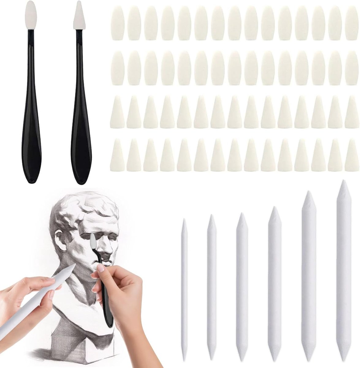 Complete Teken- en Mengset voor Kunstenaars - Inclusief 2 Gumma's, 60 Vervangbare Sponskoppen en 6 Witte Gumsticks voor Schetsen, Schilderen en Creatieve Kunstwerken