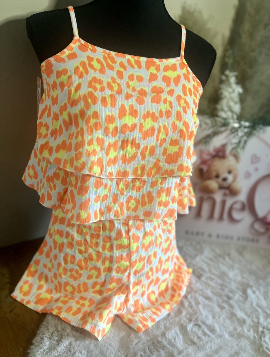Meisjes 2-Delige - 134/140 Zomerset Panterprint – Top & Short – Diverse Neon Kleuren – Maat 98 t/m 164 – 4-14 Jaar