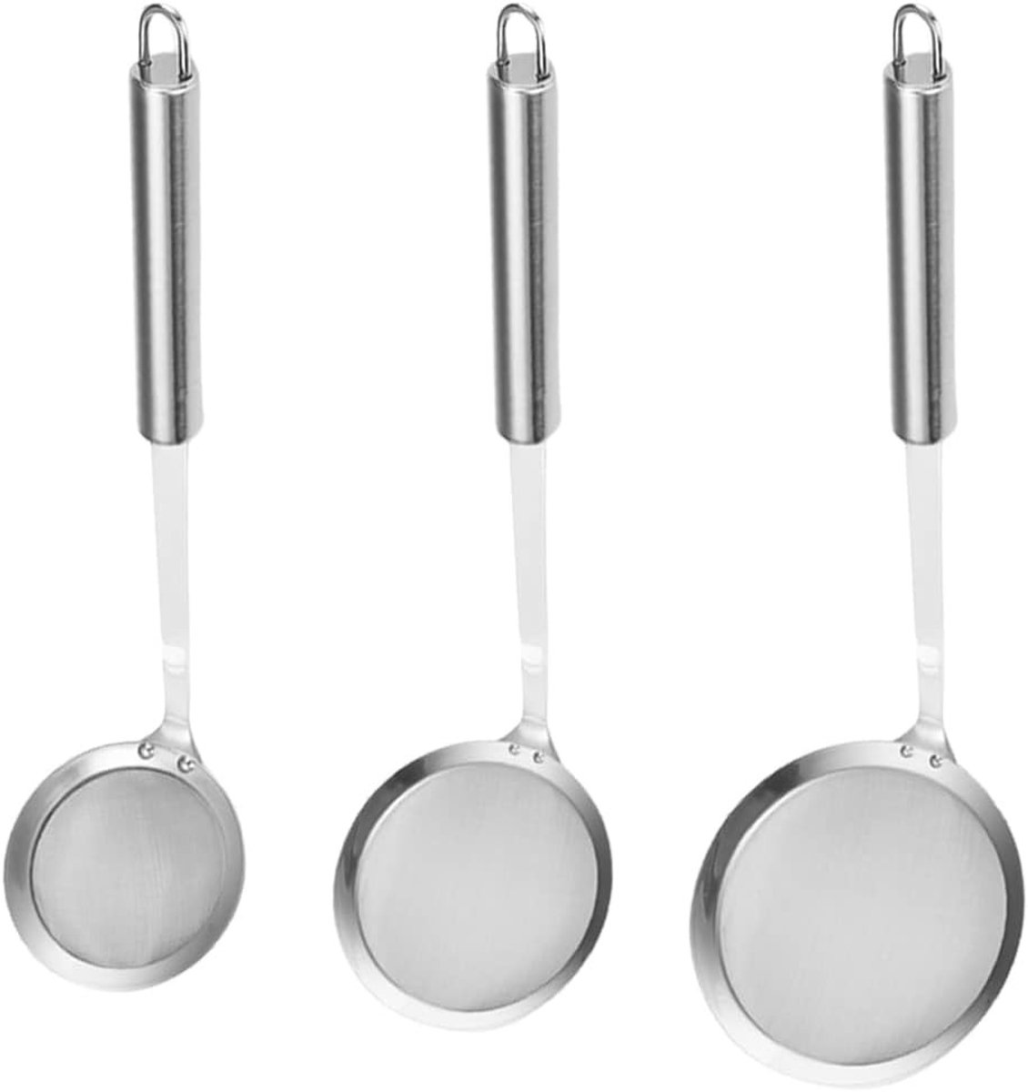 Set van 3 RVS Zeefjes voor Keukengebruik - Fijne Mesh, Ideaal voor Pasta, Thee en Koffie, Geschikt voor Frituren en Stoven