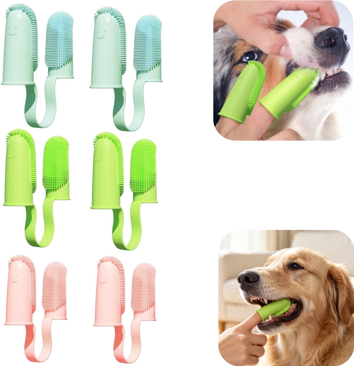 6 stuks tandenborstel - reinigende tandenborstel - vinger tandenborstel - honden reinigende tandenborstel - draagbaar - gemakkelijk te gebruiken - zacht - beschadigt de tanden niet - geschikt voor honden, katten, tanden (meerkleurig, 6*1,85 cm)