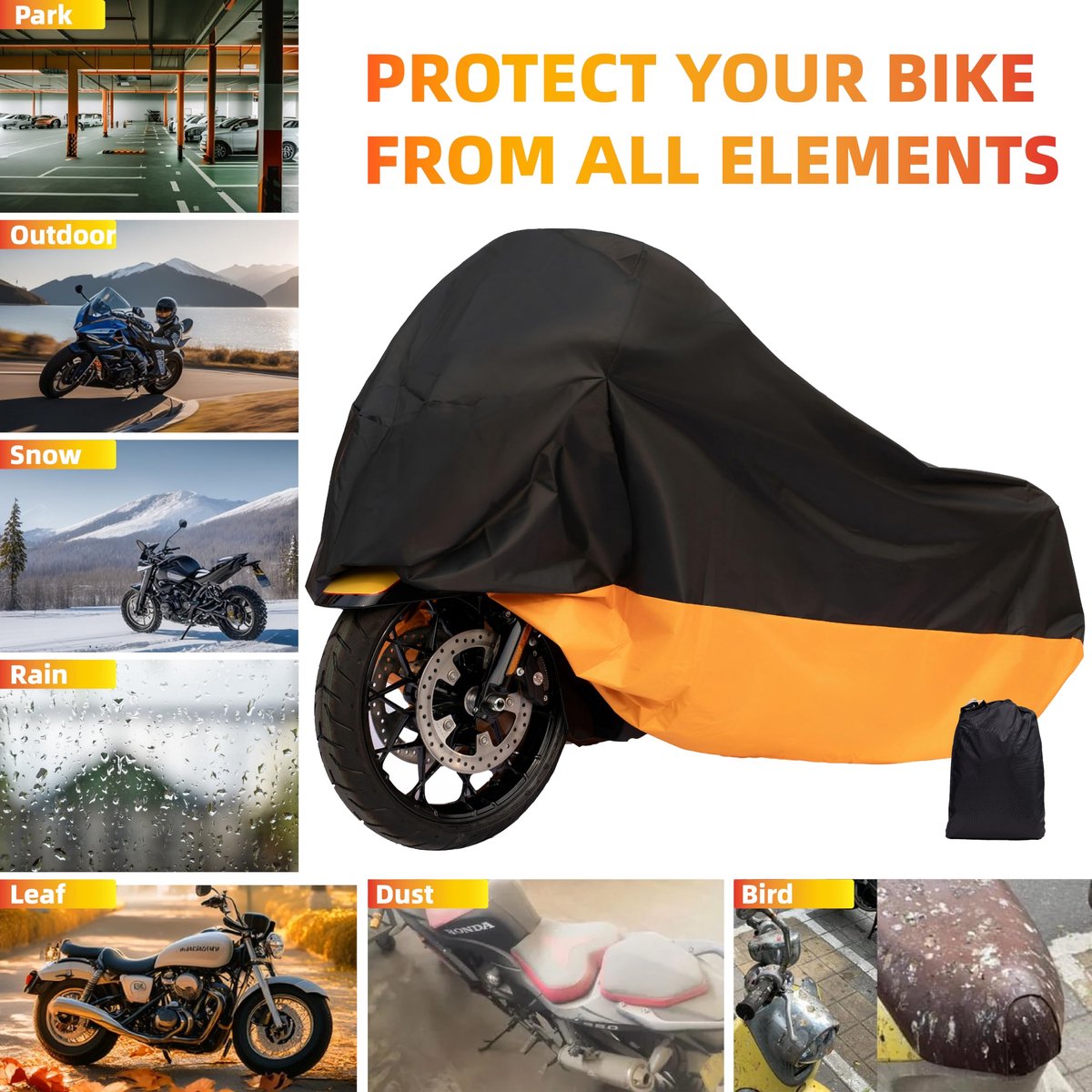 SnelShoppen - Waterdichte Wrypun Motorhoes XXXL voor Harley Davidson Street Glide Touring - Oranje, Bescherming tegen Weerselementen, Duurzaam en Ster