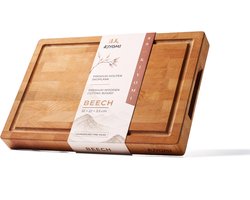 Kiyomi Houten Snijplank van Beukenhout – Professioneel Hakblok van Kopshout (End Grain) met Sapgeul, Handgrepen & Anti-slip – 32 x 22 x 3,5 cm