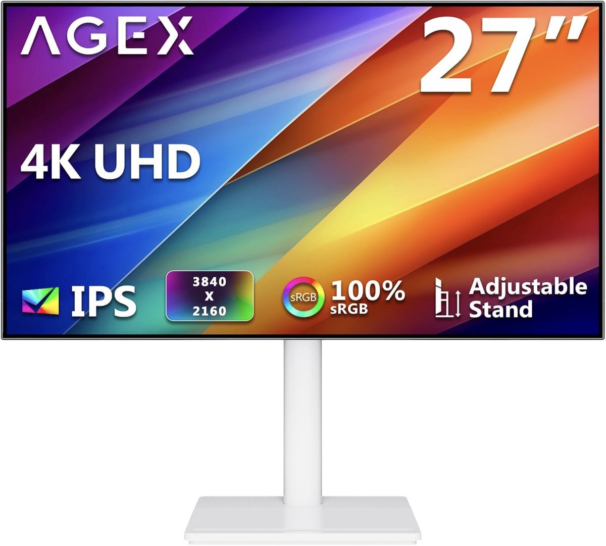 27 inch 4K UHD Monitor | IPS | In Hoogte Verstelbaar | HDMI & DisplayPort | 100% sRGB | Wit