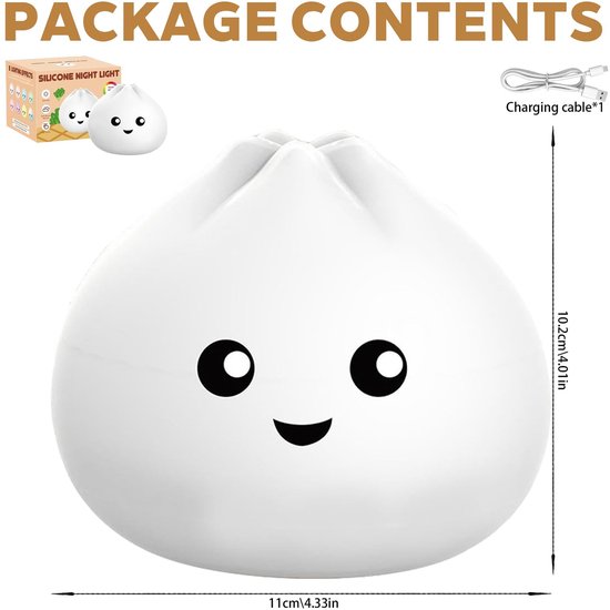 Zachte Kneedbare Silicone Nachtlamp voor Kinderen, Schattige Baozi Dimlamp met Touchbediening, 7 Kleuren & USB Oplaadbaar, Perfect als Slaaphulpmiddel voor Kinderslaapkamer & Babykamer van SKIEHAN — afbeelding 5