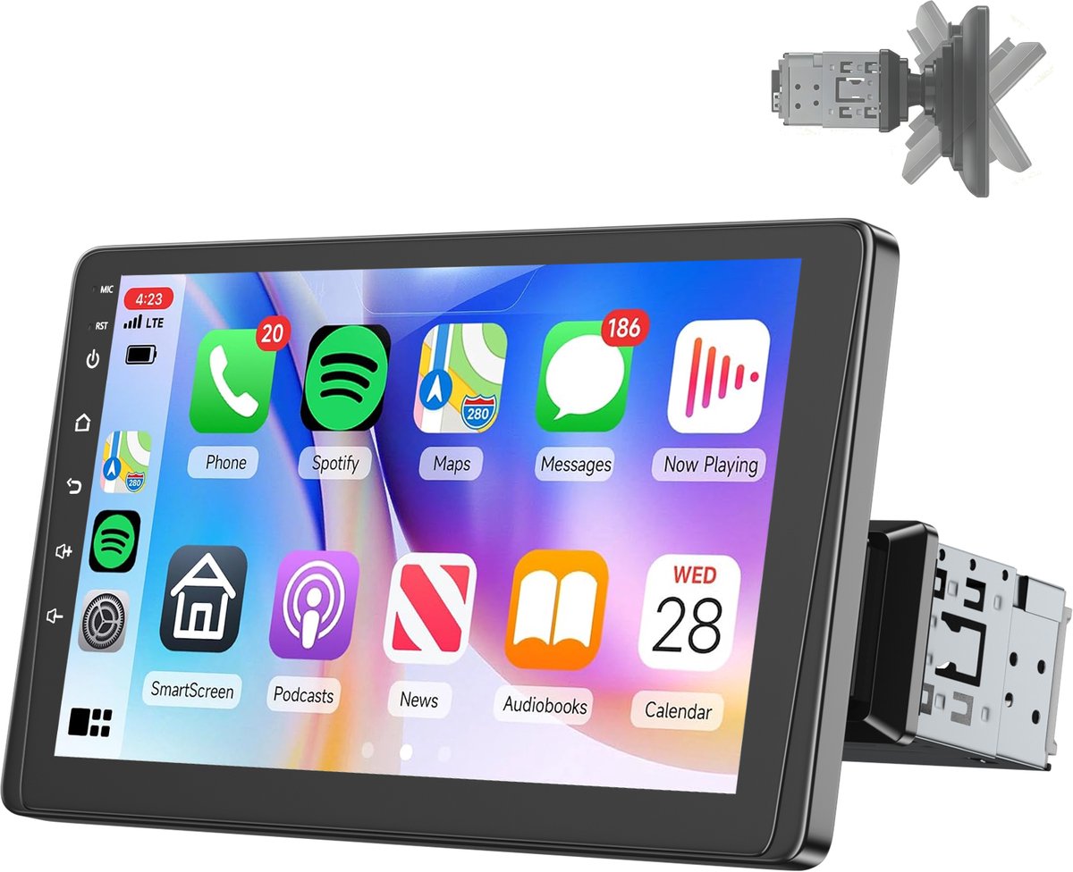 ESSGOO 1Din Autoradio - Apple Carplay & Android Auto - 9 inch HD verstelbaar scherm - USB, Aux, Bluetooth - Verstelbaar Display
