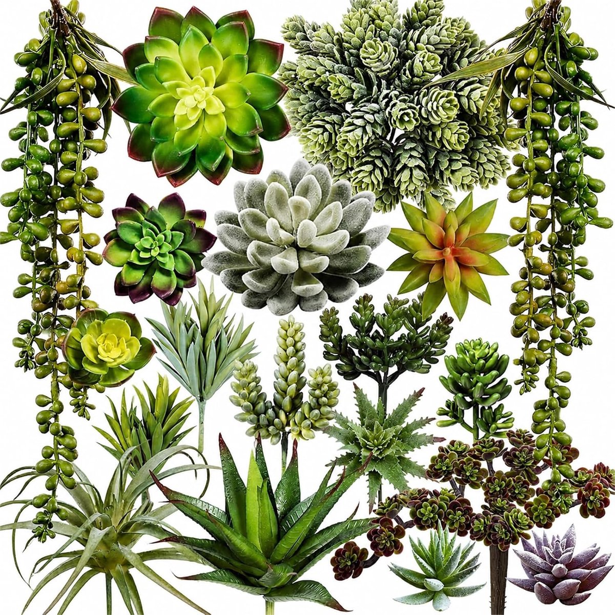 SnelShoppen - Kunstmatige Planten Set - 19 Stuks Kleine Vetplanten en Vleesetende Planten - Moderne Woonaccessoires voor Tafel, Tuin, Badkamer en Slaa
