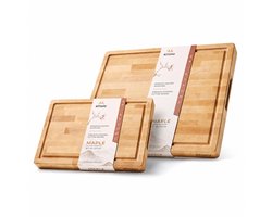 Kiyomi Houten Snijplank Set van Esdoornhout (Maple) – Kopshout (End Grain) Hakblokken met Sapgeul, Handgrepen & Anti-slip – 40 x 30 x 3,5 cm & 32 x 22 x 3,5 cm