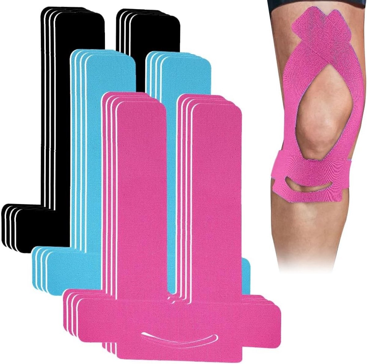 Kinesiotape voor Knieën, Verpakking van 12 Stuks, Voorgevormde en Waterdichte Steun bij Kniepijn en Sportactiviteiten