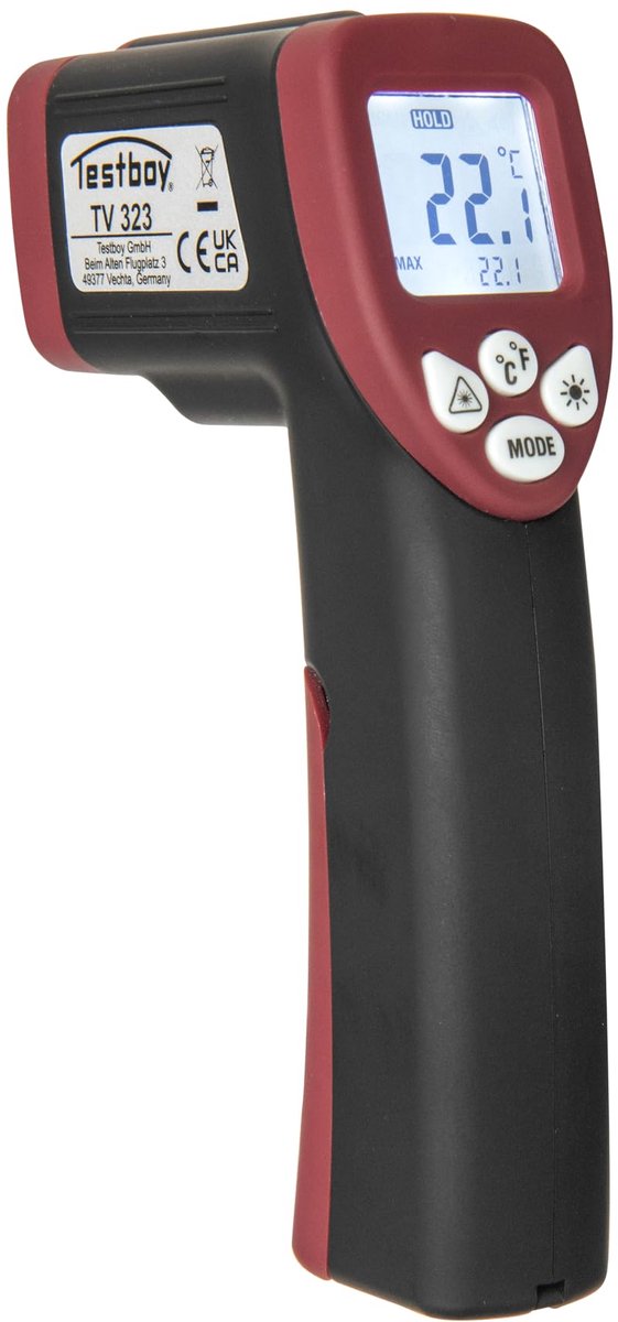 SnelShoppen - Testboy TV 323 Infrarood Thermometer - Temperatuurmeetapparaat met Gegevens Bewaren Functie, Automatische Uitschakeling, Min/Max Waarde