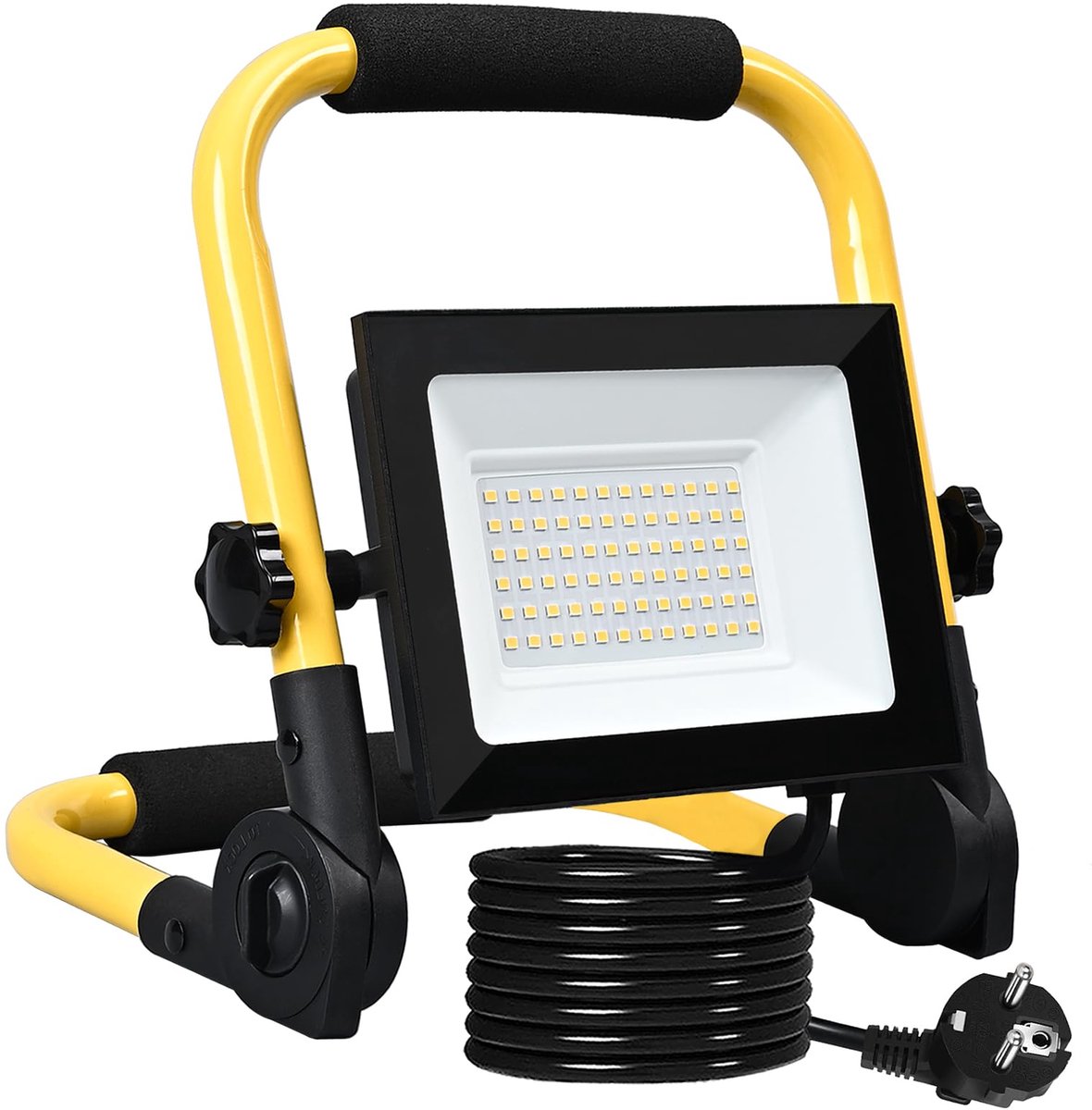 SnelShoppen - Meision Led-bouwlamp 50 W, 4300 lumen, Koudwit 6500 K met Stekker + 3 Meter Stroomkabel, IP66 Draagbare Schijnwerper voor Bouwplaats, Ga