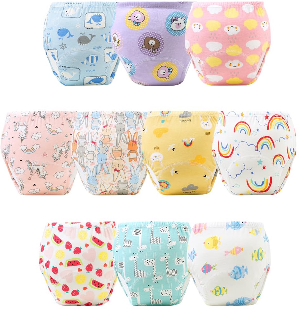 SnelShoppen - 10 Stuks Herbruikbare Oefenbroekjes voor Baby's, Leerbroekjes en Luiers, Trainingsbroekjes voor Peuters in Meerdere Kleuren, Comfortabel