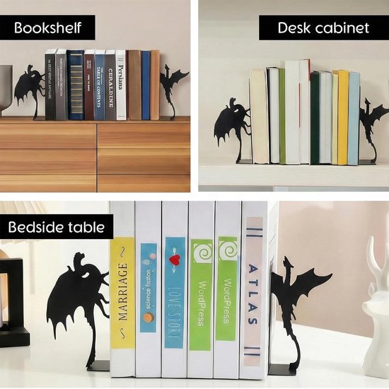 Set van 2 Gothische Boeksteunen voor Planken, Decoratieve Boeksteunen voor Thuis en Kantoor, Perfect Cadeau voor Boekenliefhebbers en Kattenliefhebbers — afbeelding 3