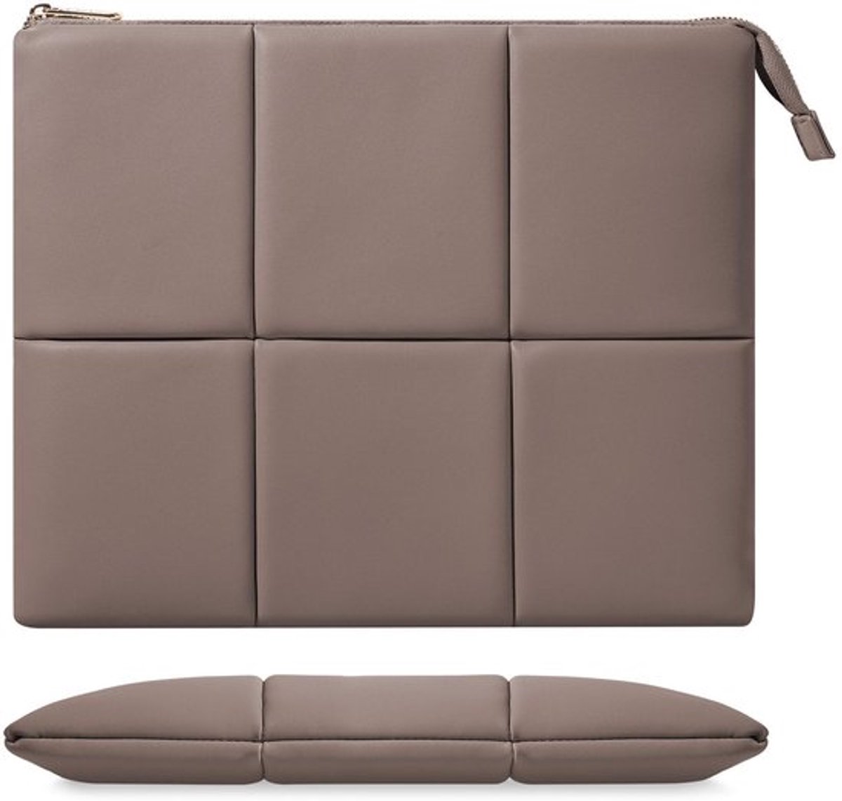 13,3-14 inch Puffy Laptop Sleeve compatibel met MacBook Air 13" M3 2024/2020/2019, MacBook Pro 14" M3 2024/2023, MacBook Pro 13" M2/M1, met elastische band aan de binnenkant, PU-lederen draagtas, Koffie