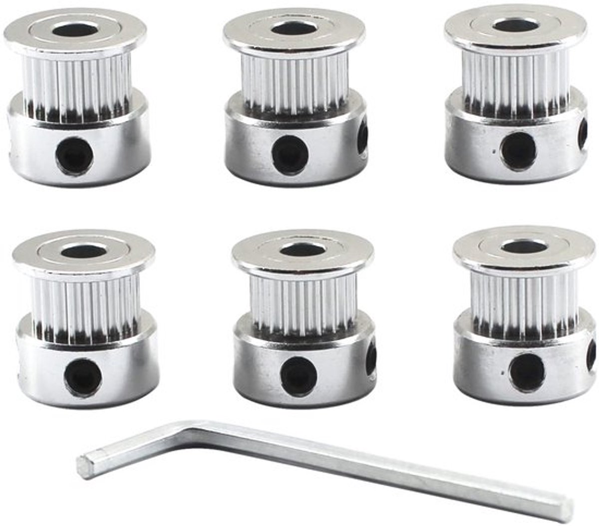 Timing Riem Katrol 20 Tanden - Aluminium - Pack van 6 - M3 Sleutel - Hoge Precisie - Anti-corrosie en Roestbestendig