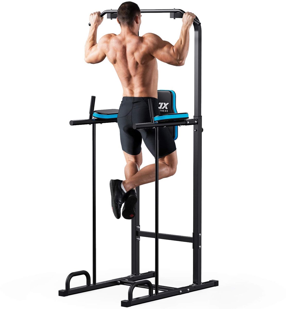 SnelShoppen - JX Fitness Power Tower multifunctioneel trainingsapparaat voor push-ups, pull-ups, dips en buikspieroefeningen - stevig materiaal, zwart