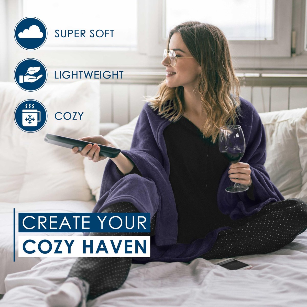 SnelShoppen - Luxe Super Zachte Fleece Deken - Lichtgewicht Pluche Dekens voor Bank en Bed - Huisdiervriendelijk - Marineblauw - Koningsformaat - Idea
