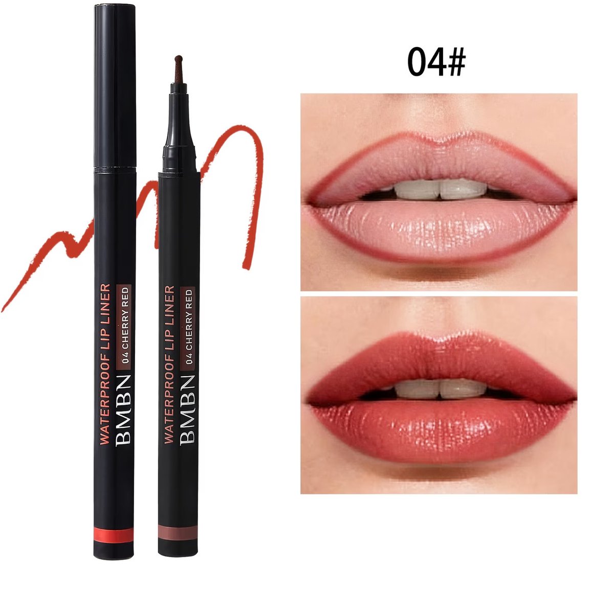 2-in-1 Matte Lipliner & Vloeibare Lippenstift Kersenrood – Langhoudende Waterproof Lipkleur – Veegvast