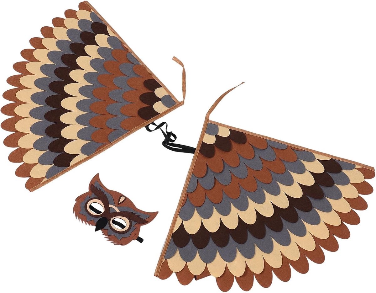 Uilenkostuum voor kinderen met vleugels en viltmasker - Ideaal voor rollenspel, Halloween en verkleedpartijen