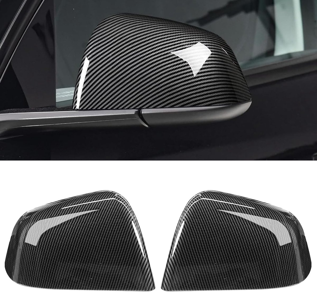Compatibele achteruitkijkspiegelafdekkingen voor Tesla Model Y 2020-2024, 2 stuks, carbon look, vervangingsset voor links en rechts