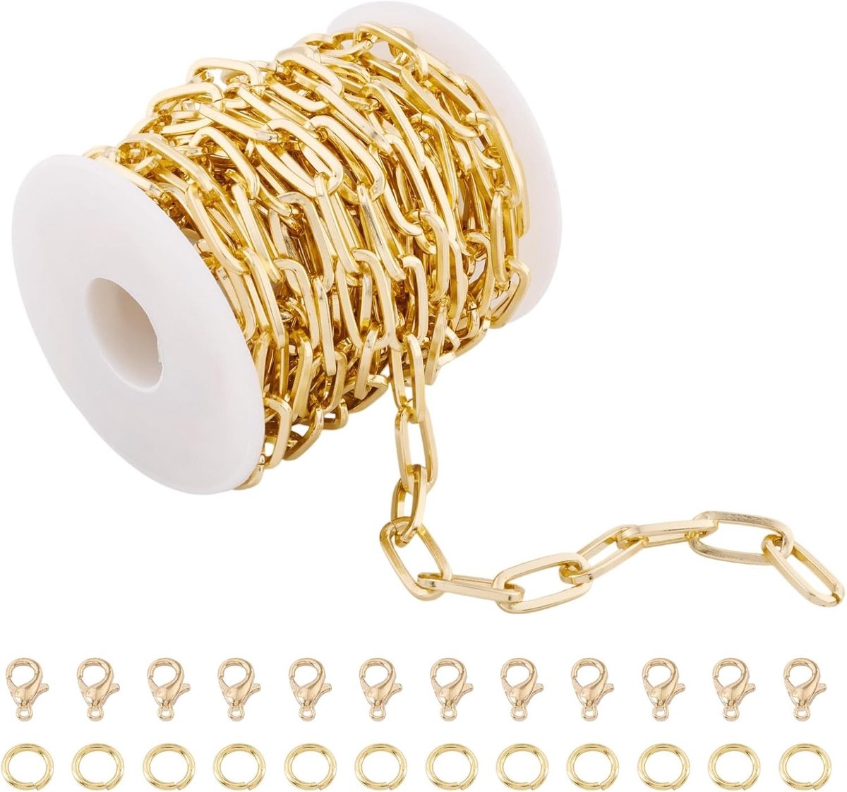 5M Gouden Metalen Paperclip Ketting 19x9x2mm Aluminium Curb Kettingen met Verbindingsringen en Karabijnsluitingen voor DIY Sieraden en Armbanden Maken