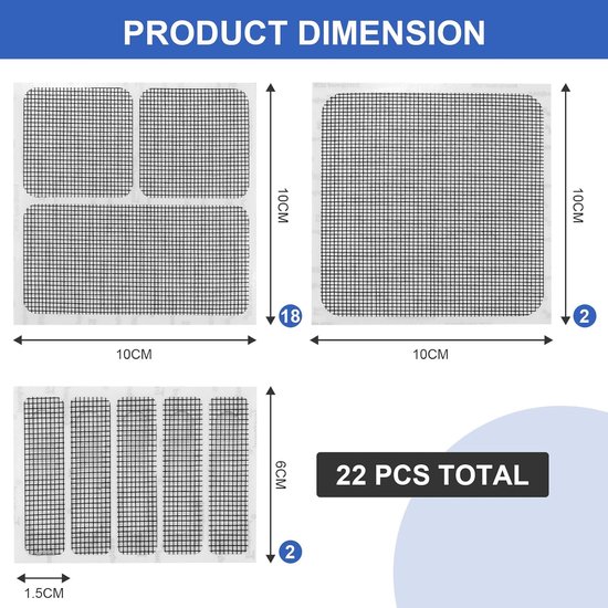 Vliegengaas reparatieset - Hor reparatie - Gaten dichten - Sterke lijm - 22 stuks - Grijs — afbeelding 3