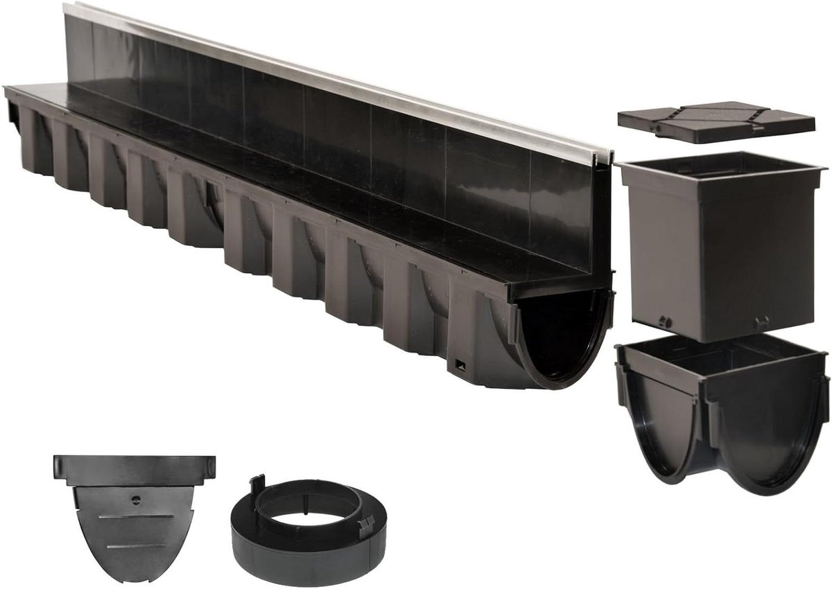 Afwateringsgoot Set - Sleufgoot Terrasgoot - Wateroverlast Voorkomen - Belastingsklasse B125 - 4 x 1 Meter - Grijs