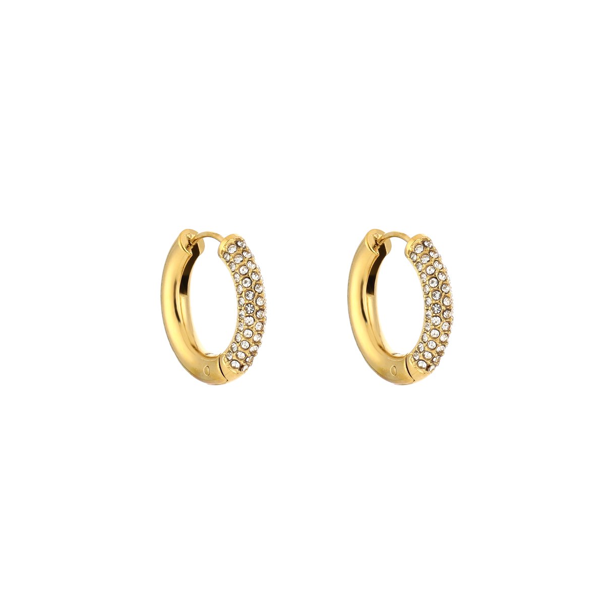 Stainless Steel Half Pavé Zirconia Chunky Hoops – Luxe Halverwege Pavé Zirkonia Oorringen – RVS - Goud