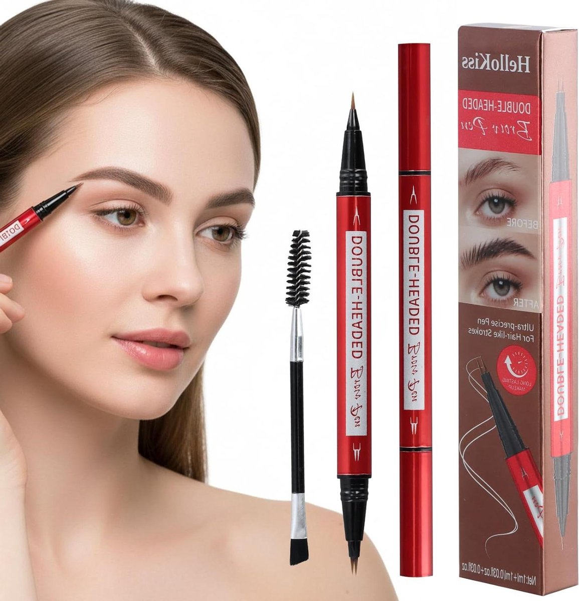 Wenkbrauw Potlood - 2-in-1 Pen - Natuurlijke Wenkbrauwen - Waterproof Haar-effect - 1ml - Lichtbruin