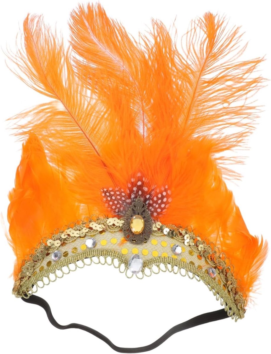 1920s Veren en Sequin Hoofdband voor Vintage Kostuum, Halloween Accessoire en Feestdecoratie (Oranje)