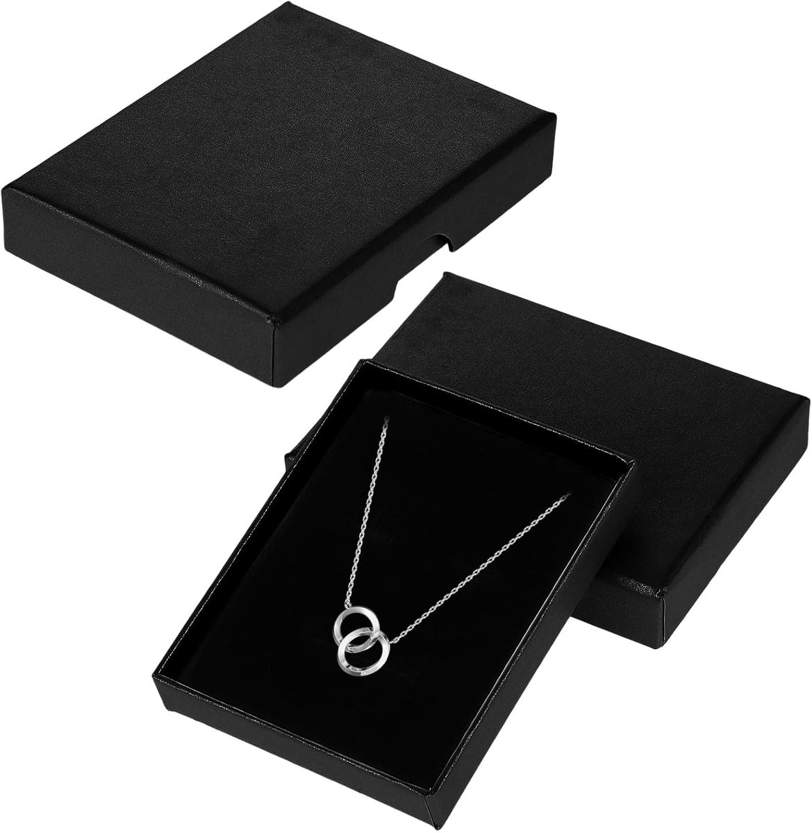 Kleine zwarte sieradenbox met deksel, perfect als cadeauverpakking voor oorbellen, armbanden en juwelen | Ideaal voor bruiloften en verjaardagen, compact formaat 7×9×1.5cm
