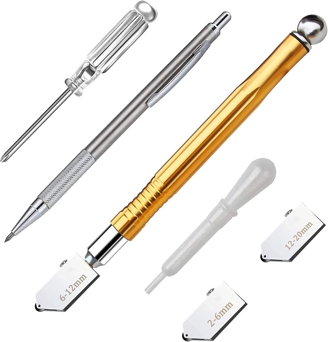 Verbeterde glas snijder, 2-20 mm, verbeterd snijgereedschap met snijolie, potloodstijl met olievoorziening en hardmetalen punt voor spiegels, tegels en mozaïeken