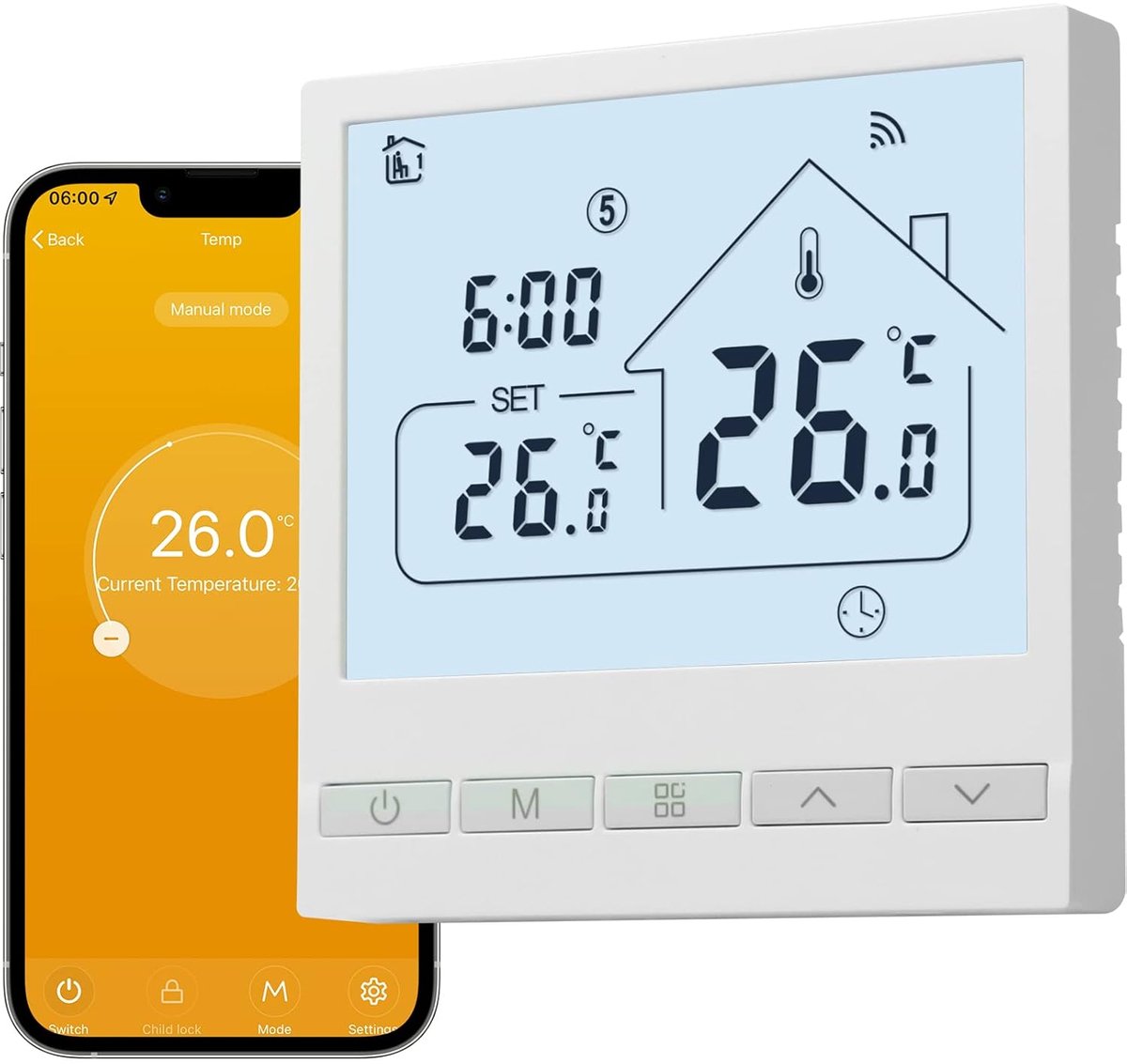 WIFI Verwarmingsthermostaat - Tuya Slimme Thermostaat - Digitale Kamerthermostaat - Voor Gasboiler en Vloerverwarming - Compatibel met Alexa en Google Assistant - 3A