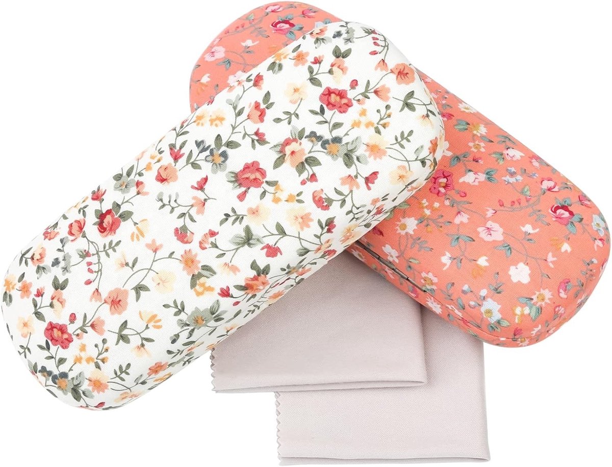 Floral Hard Shell Bril Etui Set met 2 Schoonmaakdoeken voor Kinderen en Vrouwen, Retro Design voor Zonnebrillen en Leesbrillen