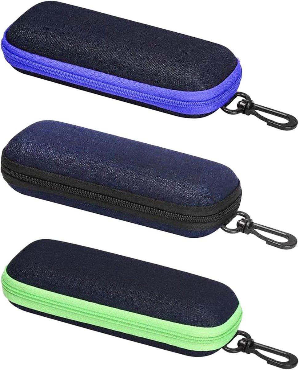 Set van 3 Lichtgewicht Hardcase Brillenhoezen met Rits voor Daggelijks Gebruik, Ideaal voor Zonnebrillen en Reisaccessoires