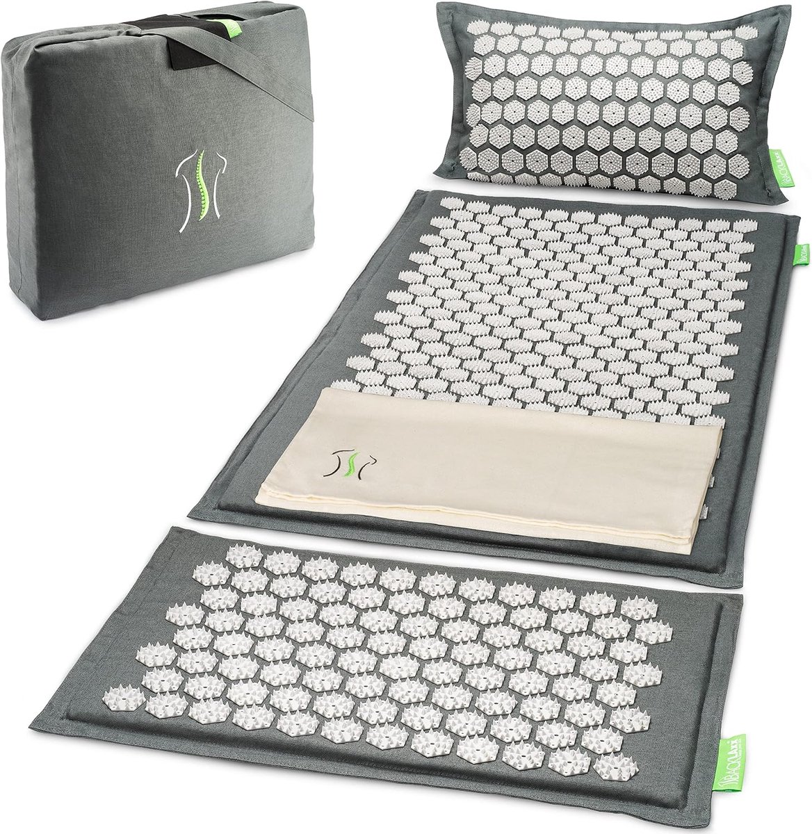 SnelShoppen - Acupressuurmat Set XL met Kussen, Spijkermat voor Ontspanning, Pijnverlichting, Ergonomisch, 100% Natuurlijk, Perfect voor Thuis, Medita