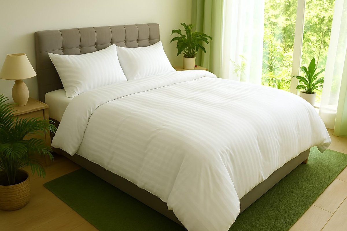 SnelShoppen - Blanrêve Dekbed 260 x 240 cm, gestreept satijn, microvezel, 400 g/m², wit, luxe dekbed voor een comfortabele nachtrust