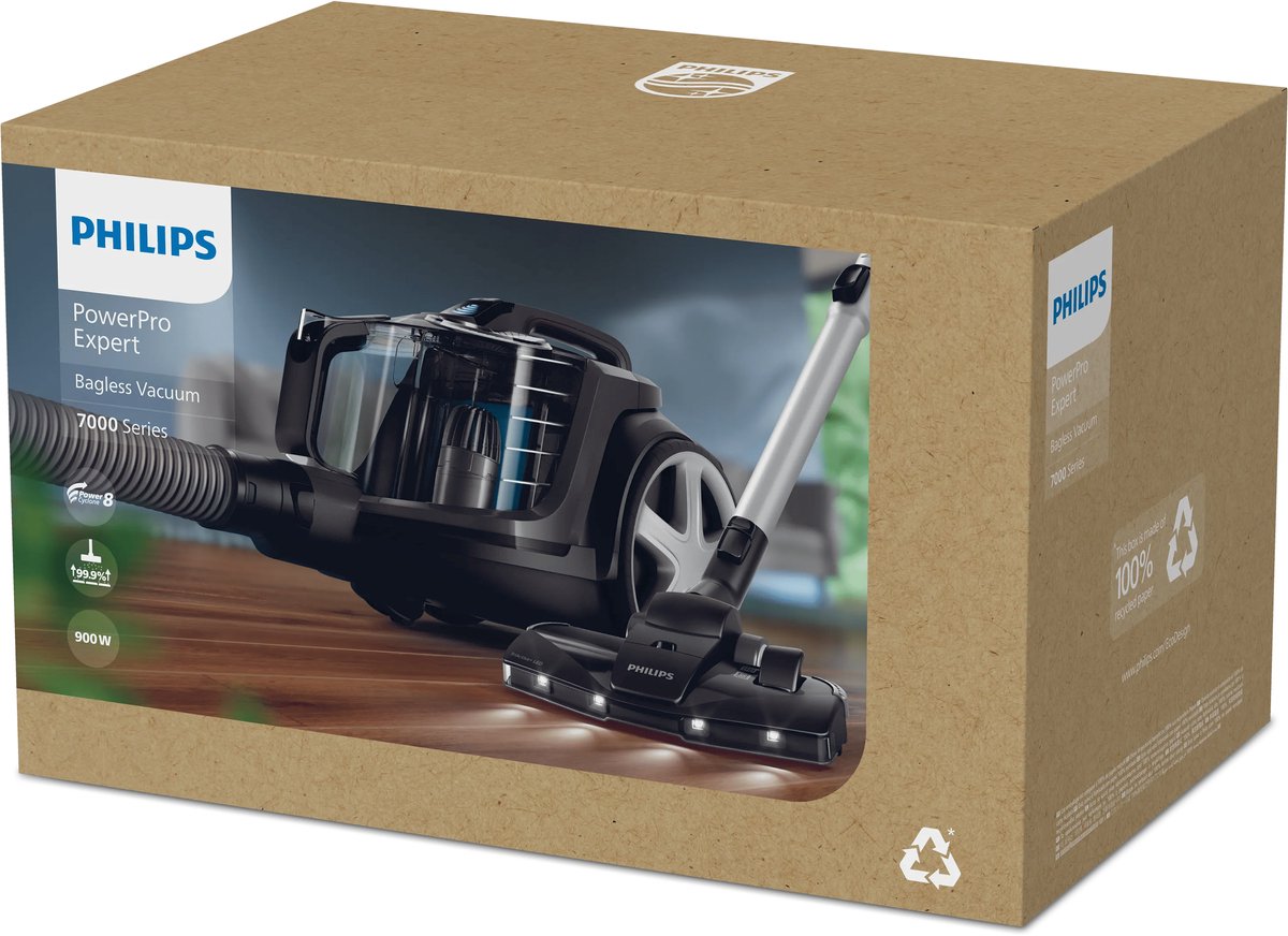 Philips Stofzuiger zonder Zak FC9747/09 - Zuigmond met LED Verlichting - Lang Snoer - Alle Vloertypen - Met HEPA 13 Allergiefilter - Incl 3 Extra Mondstukken - Zwart