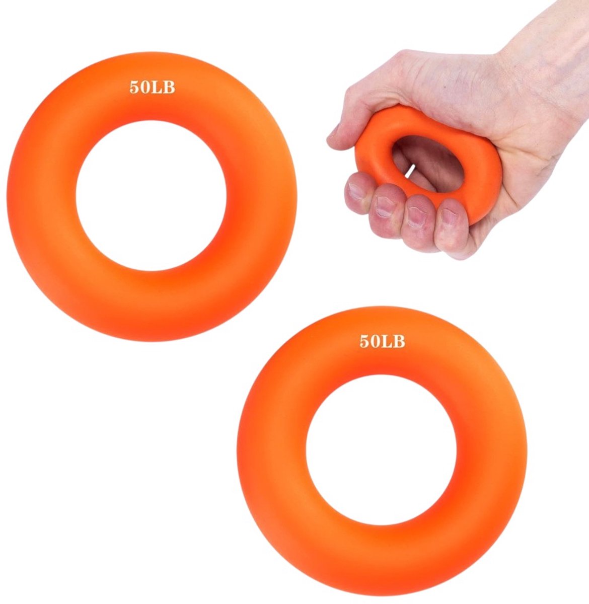 2 stuks - Oranje gripversterker - Siliconen gripversterker - Vingerkrachttrainer - Geschikt voor spiertraining, fitness en klimmen - 22,7 kg (50 lbs) - 8,8 x 2,2 cm