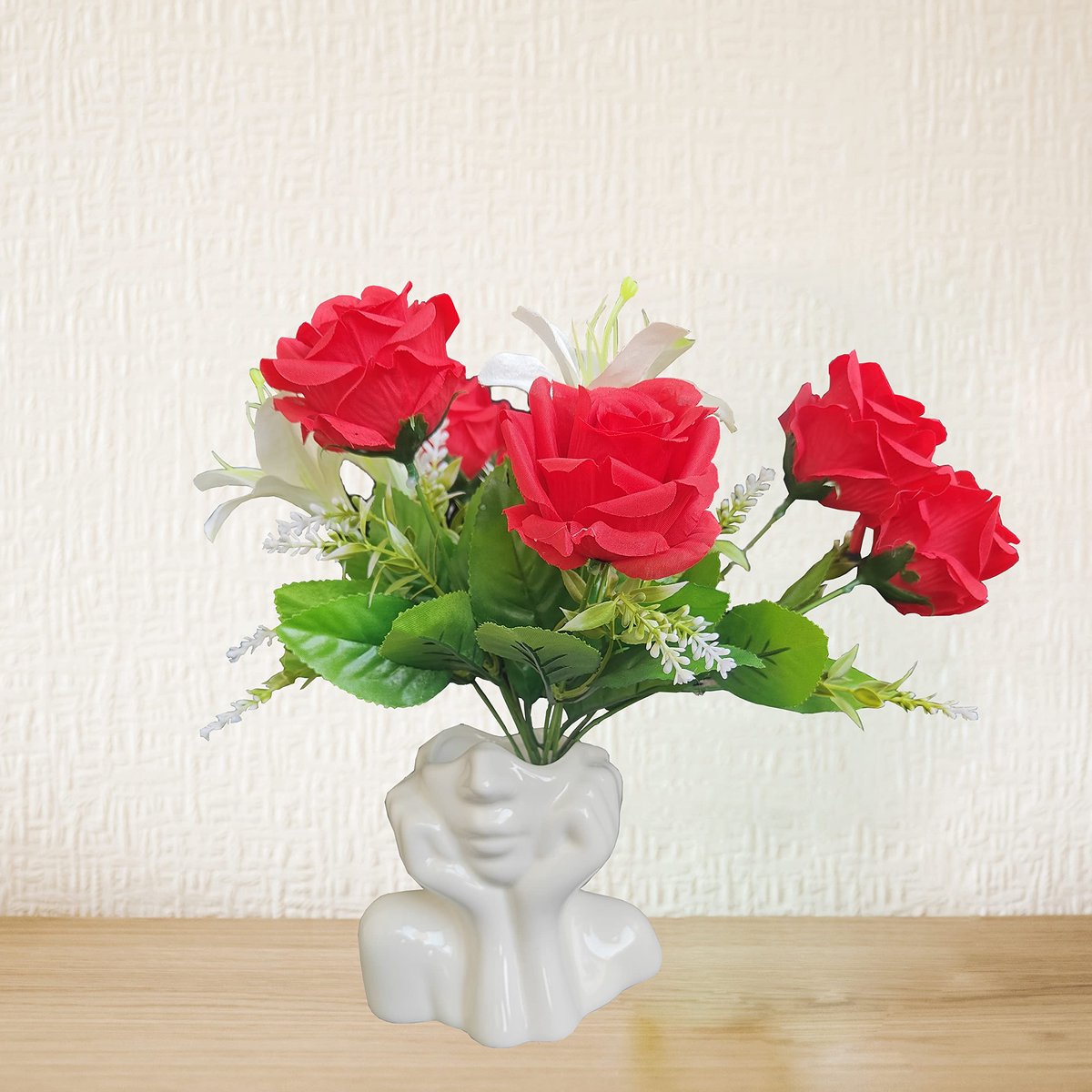 SnelShoppen - Unieke Keramische Vaas met Wit Gezicht voor Huisdecoratie, Elegante Interieuraccessoire voor Woonkamer, Slaapkamer of Keuken, Perfect vo