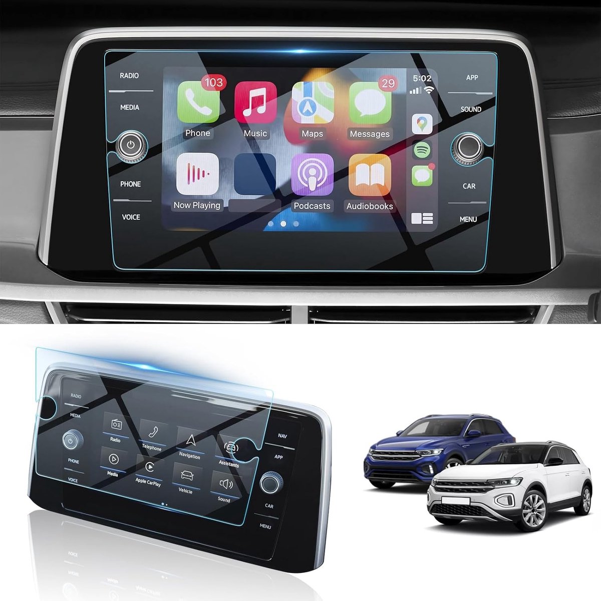 Anti-glare schermbeschermer voor 8" touchscreen, krasbestendig en perfect voor V*W T-R*OC 2017-2024 (2-pack)