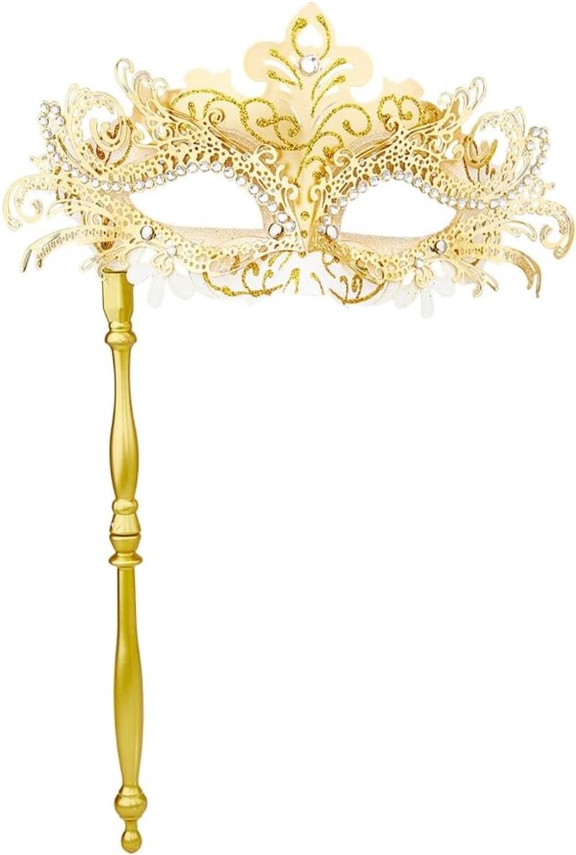 Gouden Venetiaanse Maskers met Handvat voor Vrouwen - Perfect voor Carnaval, Halloween en Feestkostuums