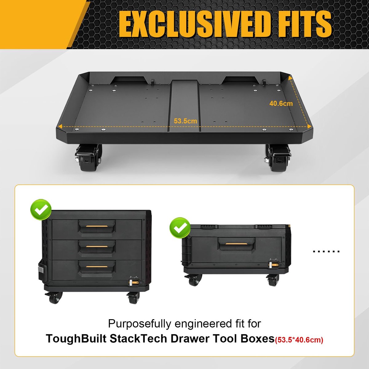 SnelShoppen - Robuuste gereedschapswagen voor ToughBuilt StackTech, carbon staal, 4 vergrendelbare wielen, mobiele tool platform, ideaal voor klussen