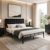 KUTAS Tweepersoonsbed 160 x 200 cm - Gestoffeerd Bedframe - Metalen Frame - 32 cm Vrije Ruimte Onder Het Bed - Lattenbodem - Zwart