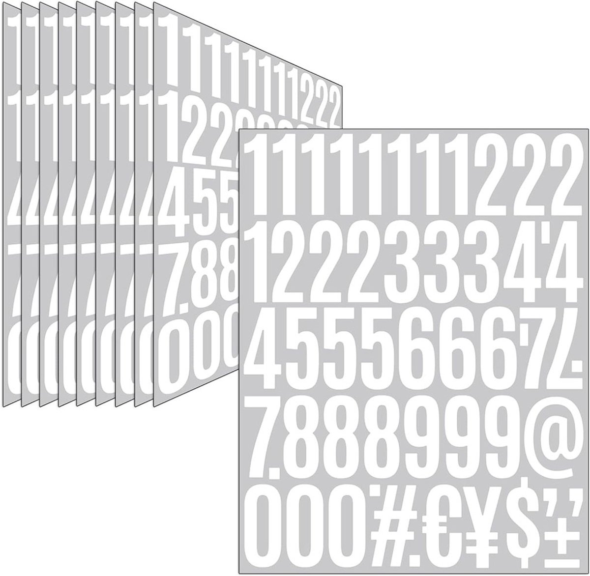540 stuks, 50 mm - cijferstickers, 10 vellen witte zelfklevende cijfers, weerbestendig, vinyl nummerstickers voor brievenbus, adresnummer, huisnummer (wit)